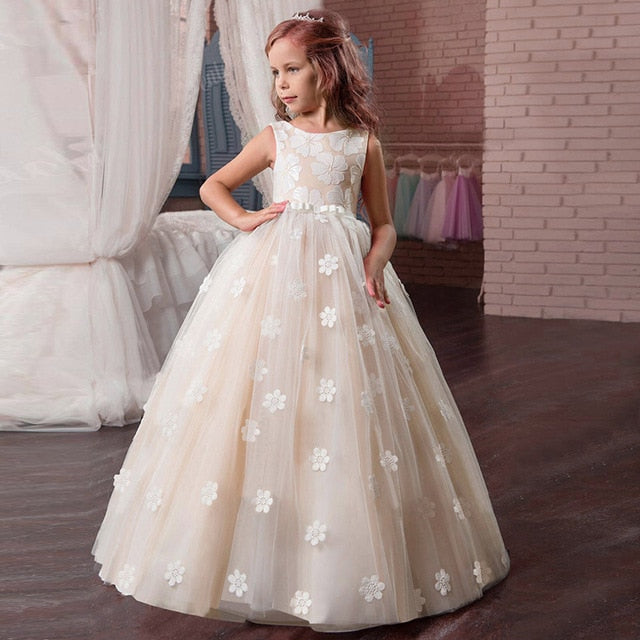 Bear Leader Girls Dress Sleeveless Lace Embroidery Flower Wedding Dress Ball Gown High Waist  Party Princess Dress Kids Dresses