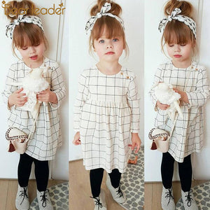 Bear Leader Girls Dresses 2piece Fashion Kids Clothes Children Clothing Girls Beautiful Party Dress Plaid dress With Hair Band