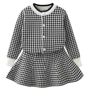 Bear Leader Girls Dress 2018 Winter Geometric Pattern Dress Long Sleeve Girls Clothes Top Coat+ Tutu Dress Sweater Knitwear 2pcs