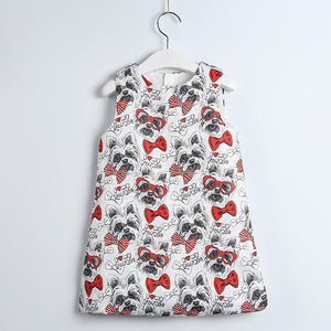 Bear Leader Girls Dress Summer Style Floral Printing Clothes Sleeveless Red Round Collar Design for Girls Princess Dress 3-8Y