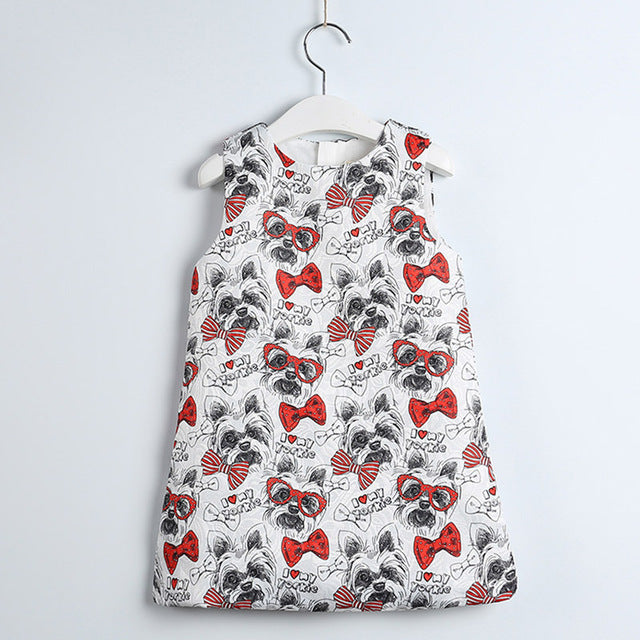 Bear Leader Girls Dress Summer Style Floral Printing Clothes Sleeveless Red Round Collar Design for Girls Princess Dress 3-8Y