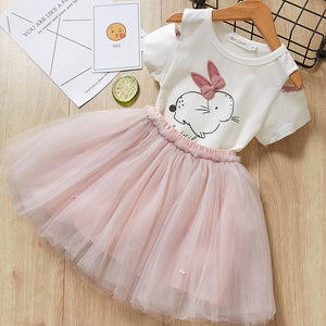 Bear Leader Girls Dress 2018 Casual Summer Style Girls Clothes Sleeveless White Lace T-shirt+Girls Dress 2Pcs for Kids Clothes