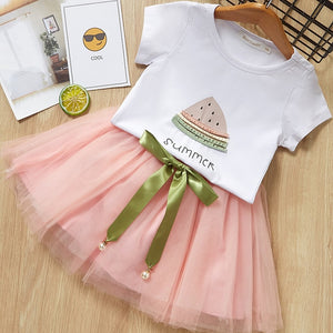 Bear Leader Girls Dress 2018 Casual Summer Style Girls Clothes Sleeveless White Lace T-shirt+Girls Dress 2Pcs for Kids Clothes