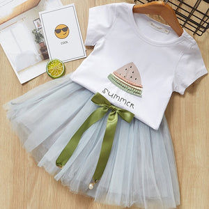 Bear Leader Girls Dress 2018 Casual Summer Style Girls Clothes Sleeveless White Lace T-shirt+Girls Dress 2Pcs for Kids Clothes