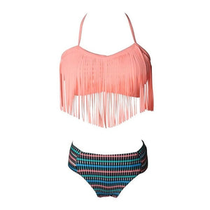 Cute Summer Sexy Bikini Set Mother Daughter Bandage Family Match Clothing Beach Sports Swimsuit Leaf Print Halter Bathing Suit