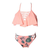 Load image into Gallery viewer, Cute Summer Sexy Bikini Set Mother Daughter Bandage Family Match Clothing Beach Sports Swimsuit Leaf Print Halter Bathing Suit