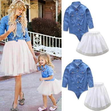 Bear Leader Family Matching Sets New Girl Dress set Family Matching Outfits Mom and Daughter Dress Set Demin Top + Tutu Dress