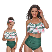 Load image into Gallery viewer, 2019 New Parent-child Swimsuit Leaf Print Halter Bikini Set Mommy Daughter Swimwear family matching clothes Hot Sale