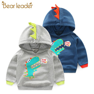 Bear Leader Childrens Clothing 2019 Spring New Kids Boy Clothes Cartoon Dinosaur Print Patchwork Hooded Sweatshirt Clothes 2-6T