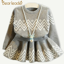 Load image into Gallery viewer, Bear Leader Girls Dress 2018 Winter Geometric Pattern Dress Long Sleeve Girls Clothes Top Coat+ Tutu Dress Sweater Knitwear 2pcs