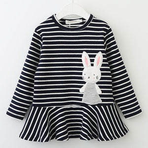 Bear Leader Girls Dress 2018 New Autumn Kids Clothes Long Sleeve O-neck Striped Bunny Rabbit Appliques Design for Girls Dresses