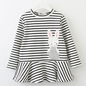 Bear Leader Girls Dress 2018 New Autumn Kids Clothes Long Sleeve O-neck Striped Bunny Rabbit Appliques Design for Girls Dresses